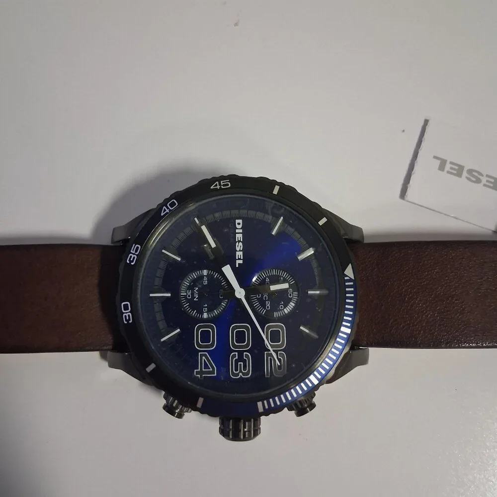 Diesel Men’s Double Down Watch – Brown Leather (DZ4312) New